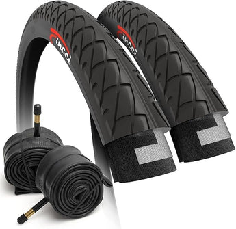 Fincci Pair 26 inch bike tires - Foldable Slick 26 x 1.95 bike tires for Mountain bike MTB Road Hybrid Bicycle 50-559, 30 TPI - Pack of 2 Tires Leno (Foldable with Schrader Valve)