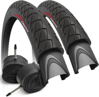Fincci Pair 26 inch Bike Tires - Foldable Slick 26 x 1.95 Bike Tires for Mountain Bike MTB Road Hybrid Bicycle 50-559, 30 TPI - Pack of 2 Tires Leno (Foldable with Presta Valve)