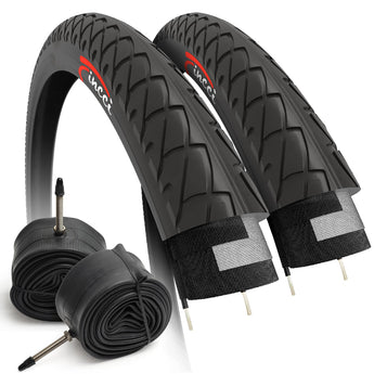 Fincci Pair 26x2.125 Bicycle Tire with 26 Inch Bike Tube Presta - Slick City 26 inch Bike Tires - 53-559 Black Foldable Mountain Bike Tires with Kevlar for Electric, Folding Road Bikes, Bike Trainer