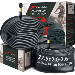 Fincci 27.5 x 2.1/2.2/2.3/2.35/2.4/2.5/2.6 Inch Bike Inner Tube – 48mm Schrader Valve – Butyl Rubber – Fits Mountain & Hybrid Bikes – Pack of 2