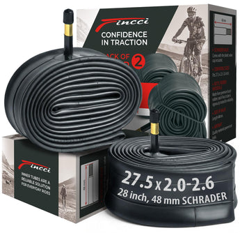 Fincci 27.5 x 2.1/2.2/2.3/2.35/2.4/2.5/2.6 Inch Bike Inner Tube – 48mm Schrader Valve – Butyl Rubber – Fits Mountain & Hybrid Bikes – Pack of 2
