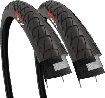 Fincci Pair 26x2.125 Bicycle Tire - Slick City 26 inch Bike Tires - 53-559 Foldable Mountain Bike Tires & Kevlar - 26 x 2.125 Wheelset for Electric, Folding Road Bikes, Bike Trainer MTB Accessories