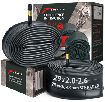 Fincci 29 x 2.1 / 2.2 / 2.3 / 2.35 / 2.4 / 2.5 / 2.6 Inch Bike Inner Tube – 48mm Schrader Valve – Butyl Rubber – Fits Mountain & Hybrid Bikes – Pack of 2