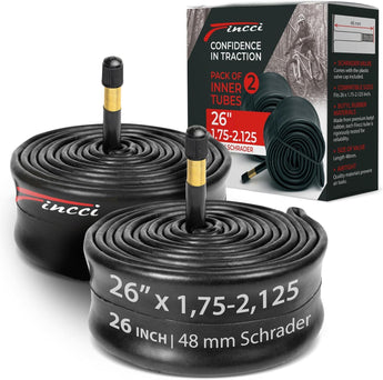 Fincci Pair 26 Inch Bike Tube with Schrader Valve – Durable Bike Tire Tubes 26x1.75/1.95/2.0/2.1/2.125 – Value Pack, Reliable Air Retention and Easy to Install 2x Tubes for MTB, Road and Cruiser Bikes