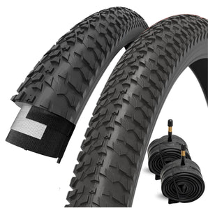 Fincci Set 20x1.95 Bike Tire with 2X 20 inch Bike Tube Schrader - Foldable MTB 20 inch Bike Tire, 53-406 - 30 TPI - Knobby Bike Tires 20" for Mountain & Trike & Folding & Electric & Tricycle Bikes
