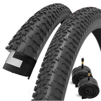 Fincci Set 20x1.95 Bike Tire with 2X 20 inch Bike Tube Schrader - Foldable MTB 20 inch Bike Tire, 53-406 - 30 TPI - Knobby Bike Tires 20" for Mountain & Trike & Folding & Electric & Tricycle Bikes