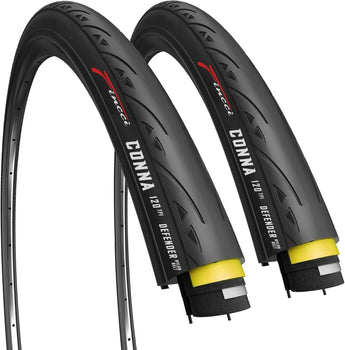 Fincci Pair 700x25c Tire - Road Bike Tires 700c, 25-622 with 1 mm Nylon Puncture Resistant - 120 TPI, Touring and Trainer Tires 700c for Street, Fixie, Hybrid, Adult Folding Bikes, Wheelset 700 x 25c