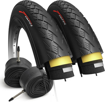 Fincci Pair 700 x 38c Bike Tire & Inner Tubes 28 inch Presta Valve - Gravel Semi-Slick 700c Bike Tire Foldable Kevlar 40-622 Puncture Proof with 1 mm Nylon for Electric, Hybrid, Road, Touring Bike