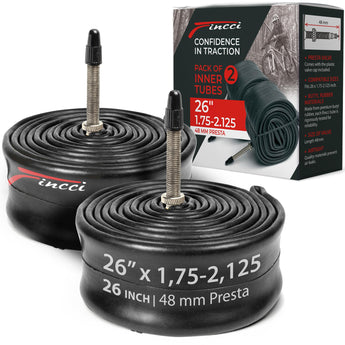 Fincci Pair 26 Inch Bike Tube with Presta Valve – Durable Bike Tire Tubes 26x1.75/1.95/2.0/2.1/2.125 – Value Pack, Reliable Air Retention and Easy to Install 2X Tubes for MTB, Road and Cruiser Bikes