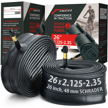 Fincci Durable Bike Tire Tubes 26x2.1 /2.25/2.3/2.35 - Pair 26 Inch Bike Tube Presta/Schrader Valve – Value Pack, Reliable Air Retention and Easy to Install 2X Tubes for MTB, Road and Cruiser Bikes