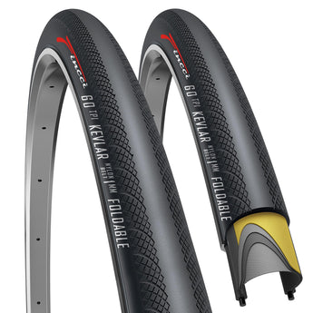 Fincci Pair 700x28c Foldable Tires, 60 TPI, 1mm Antipuncture Protection, Tough Nylon and Rubber Compound, Road Bike Tires for Racing Touring - Pack of 2