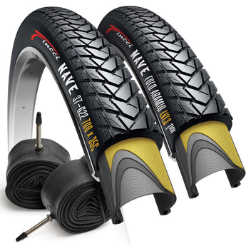 Fincci Pair 700x35c Tire 37-622 Foldable 60 TPI City Commuter Tires with Nylon Protection and Presta Valve Inner Tubes 48mm Cycle Road Mountain MTB Hybrid Touring Electric Bike Bicycle - Pack of 2