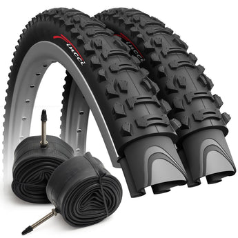 Fincci Set 26 x 1.95 Inch 50-559 Foldable Tires with Presta Valve Inner Tubes for MTB Mountain Hybrid Bike Bicycle