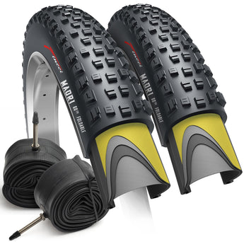 Fincci Maori 27.5 x 2.35 Inch Foldable Mountain Bike Tire with Presta Inner Tube – 60-584 – 60 TPI, 1mm Nylon Anti-Puncture Protection – MTB, Enduro & Hybrid Bicycle Tires – Pack of 2