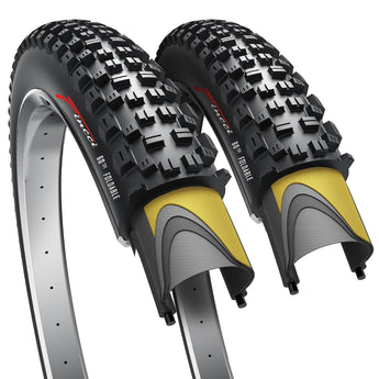 Fincci Pair 27.5 x 2.25 Bike Tires - Foldable Kevlar 27.5 Mountain Bike Tires with 1mm Nylon Puncture Resistant - Black 27.5" 57-584 Fast Rolling Tread for Electric, Folding, MTB Hybrid Bikes 60 TPI