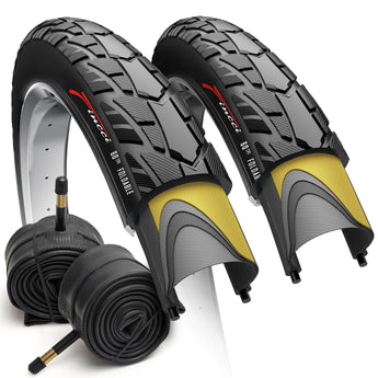 Fincci 700x40c Bike Tires, 42-622, Foldable, 1mm Nylon Antipuncture Protection with 48mm Schrader Valve Inner Tubes, Tough & Durable, Pack of 2 – for Gravel, Road, Hybrid & Touring Bicycles