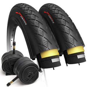 Fincci Pair 700x38c Bike Tire Foldable 40-622 with 1mm Antipuncture Protection and Schrader Valve Inner Tubes 48mm for Electric Road Mountain MTB Hybrid Bike Bicycle with 700 x 38c Tires - Pack of 2