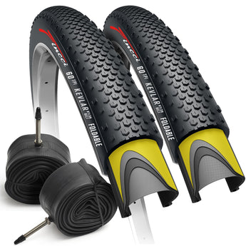 Fincci 700x38c Foldable Bike Tires with Presta Inner Tube – 40-622 – 1mm Anti-Puncture Protection – Pack of 2 – for Gravel, Cyclocross, MTB, Hybrid & Electric Bicycles