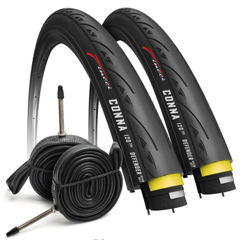 Fincci Road Bike 25-622 700x25c Tire with 700c Bike Tube Presta Valve - Foldable Kevlar 700c Bike Tire with 1 mm Nylon Puncture Resistant, 120 TPI - Accessories for Folding, Carbon, Racing, City Bikes
