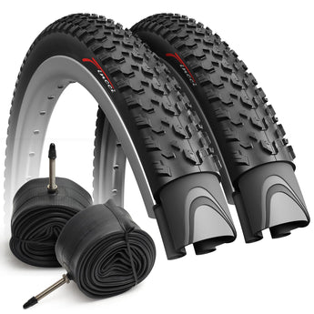 Fincci Pair 27.5 x 2.10 Mountain Bike Tire 54-584 Foldable Tires with Presta Inner Tubes for Road MTB Mud Dirt Offroad Bicycle - 27.5x2.10 Tire Pack of 2