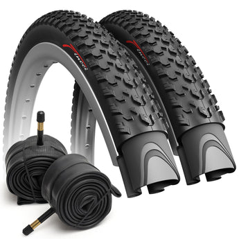 Fincci Pair 27.5 x 2.10 Mountain Bike Tire with 2x 27.5 Inner Tube Schrader - Foldable 27.5 mtb Tires, 30 TPI, 54-584 For Electric & Hybrid Bikes, Suitable for Ride in Dirt, Sand & Cross-Country