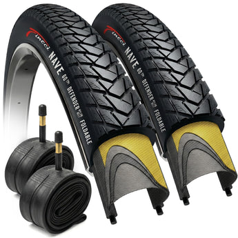 Fincci Pair 700x35c Tire 37-622 Foldable 60 TPI City Commuter Tires with Nylon Protection and Schrader Valve Inner Tubes 48mm Cycle Road Mountain MTB Hybrid Touring Electric Bike Bicycle - Pack of 2