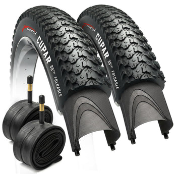 Fincci Set 26 x 2.125 Bike Tires 57-559 Foldable with Schrader Valve Inner Tubes for MTB Hybrid City Bike Bicycle Cycle