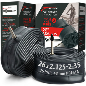 Fincci Durable Bike Tire Tubes 26x2.1/2.25/2.3/2.35 - Pair 26 Inch Bike Tube Presta/Schrader Valve – Value Pack, Reliable Air Retention and Easy to Install 2X Tubes for MTB, Road and Cruiser Bikes