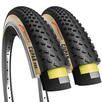 Fincci 26 x 2.10 Foldable Mountain Bike Tires with Tan Sidewall – 54-559 ETRTO, 60 TPI, Kevlar Bead, 1mm Antipuncture Protection – 26 Inch Bike Tire for MTB, XC, Hybrid – Set of 2