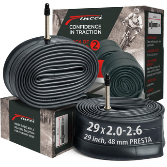 Fincci 29 x 2.1/2.2/2.3/2.35/2.4/2.5/2.6 Inch Bike Inner Tube – 48mm Presta Valve – Butyl Rubber – Fits Mountain & Hybrid Bikes – Pack of 2