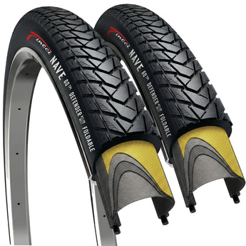 Fincci Pair 700x35c Tire 37-622 Foldable 60 TPI City Commuter Tires with Nylon Protection for Cycle Road Mountain MTB Hybrid Touring Electric Bike Bicycle - Pack of 2X 700 x 35c Tires Nave