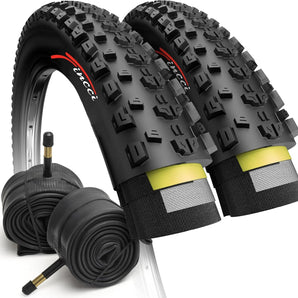 Fincci 27.5 x 2.25 Inch Mountain Bike Tire Foldable 57-584 60 TPI with Nylon Protection with Schrader Inner Tubes 48mm for All Mountain Enduro MTB Hybrid Bike Bicycle