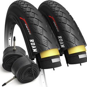 Fincci City 700x35c Bike Tire with 700c Bike Tube Presta - Pair Foldable 700c Tires, 37-622 with 1 mm Puncture Proof Resistant - Kevlar Road Bike Tires 28 inch for Touring, Hybrid, Electric Bicycles