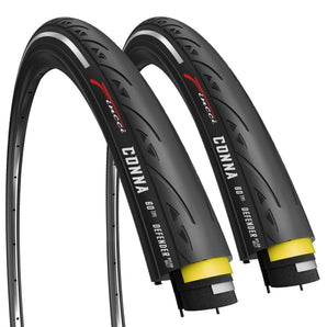 Fincci Conna Pair 700x23c Tires, Foldable 60 TPI with Reflective Wall, 1mm Antipuncture Protection, Tough Nylon and Rubber Compound, 700 x 23c Road Bike Tires for Racing Touring - Pack of 2