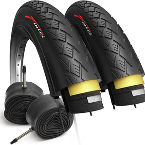 Fincci Pair 700 x 38c Bike Tire & Inner Tubes 28 inch Presta Valve - Gravel Semi-Slick 700c Bike Tire Foldable Kevlar 40-622 Puncture Proof with 1 mm Nylon for Electric, Hybrid, Road, Touring Bike
