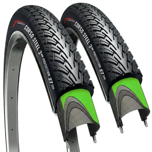 Fincci 26x1.95 Bike Tire - Semi-Slick City 26 inch Bike Tires with 3 mm Nylon Puncture Proof - 50-559 Black Foldable Mountain Bike Tires - 26" Wheelset MTB for Electric, Folding, Road, Commuter Bikes