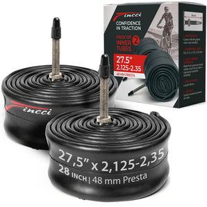 Fincci Pair 27.5 x 2.10-2.35 Inch Bike Inner Tubes 48mm Presta Valve for MTB Road Hybrid Bicycle Bike - Pack of 2 27.5 Mountain Bike Tube