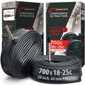 Fincci Pair 700 x 18c 23c 25c 60mm Presta Valve Inner Tubes for Cycle Race Road Touring Bicycle Bike (Pack of 2) 28 inch Bike Tube